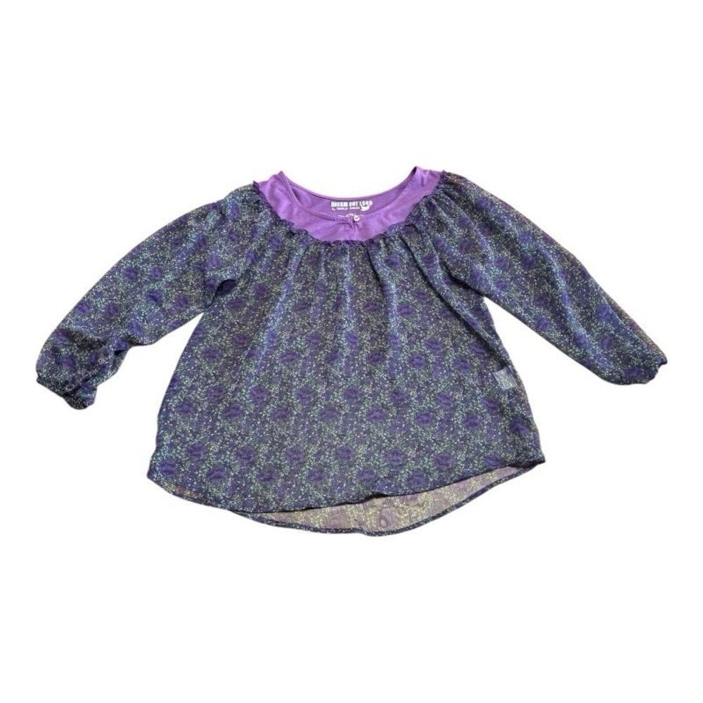 Dream Out Loud Peasant Top Blouse Purple Sheer Floral Women's Medium‎